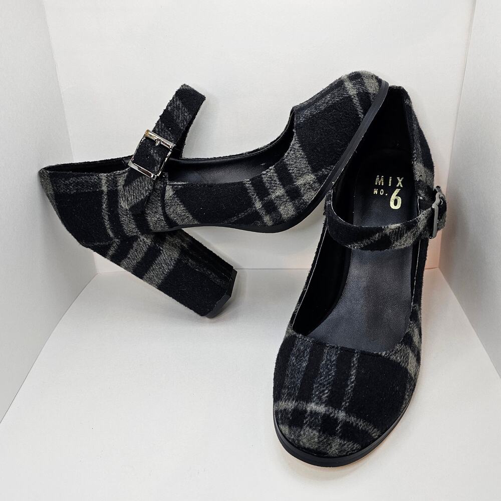 ❌️Sold❌️ Mix No. 6 'Asuviel' Black & Gray Plaid Block Heels - US Women's Size 11